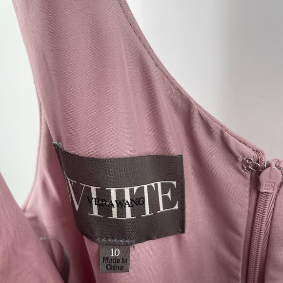 VERA WANG WHITE Gown Dress Size 10 One Shoulder Quartz Formal Wedding Bridesmaid - Picture 4 of 16